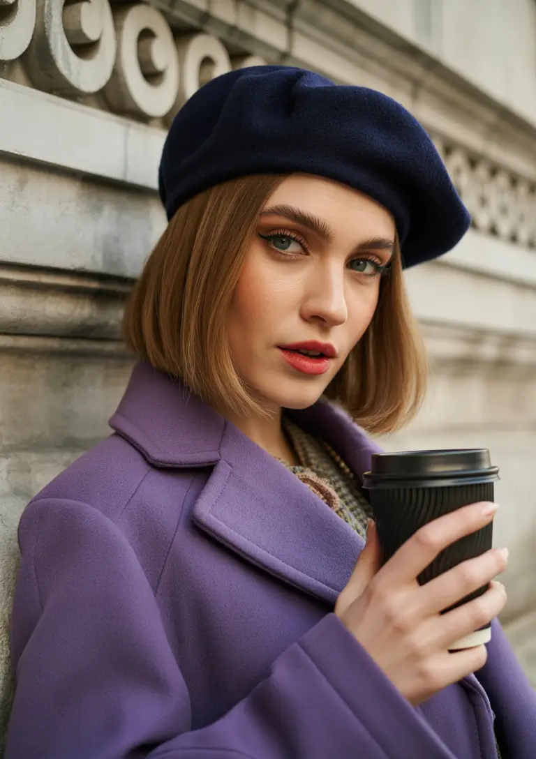 warm fall hair color 2025 Chestnut Bob with Parisian Flair