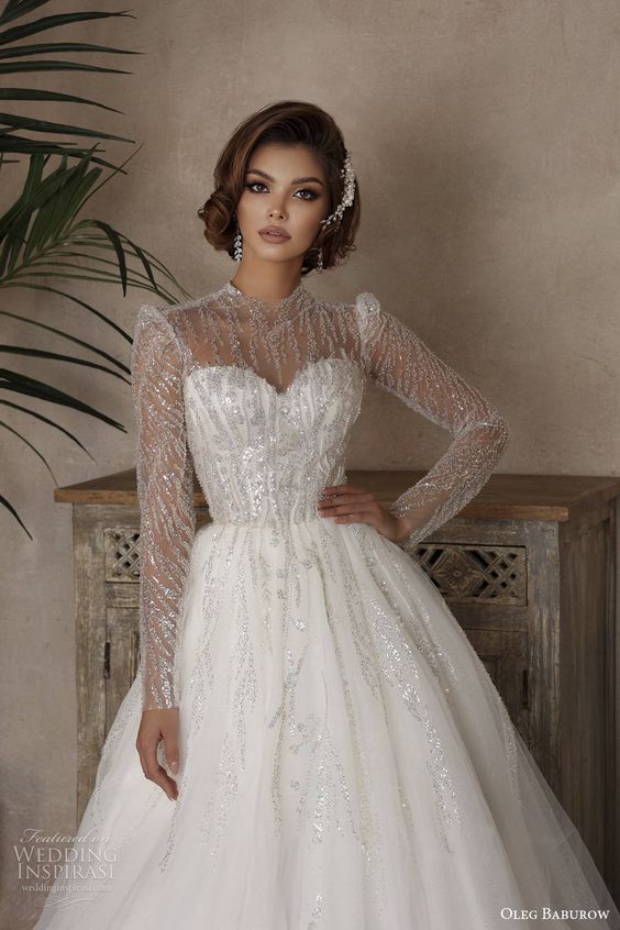 2024 High Neck Wedding Dresses Lace Long Sleeves And Elegance   10 54 