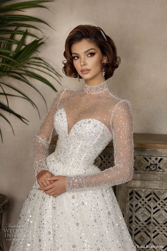 2024 High Neck Wedding Dresses Lace Long Sleeves And Elegance   6 54 