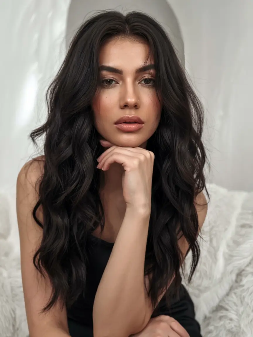 Long Haircut Inspiration for Summer 2025 - Soft Waves Dark Chocolate Waves with Undone Texture