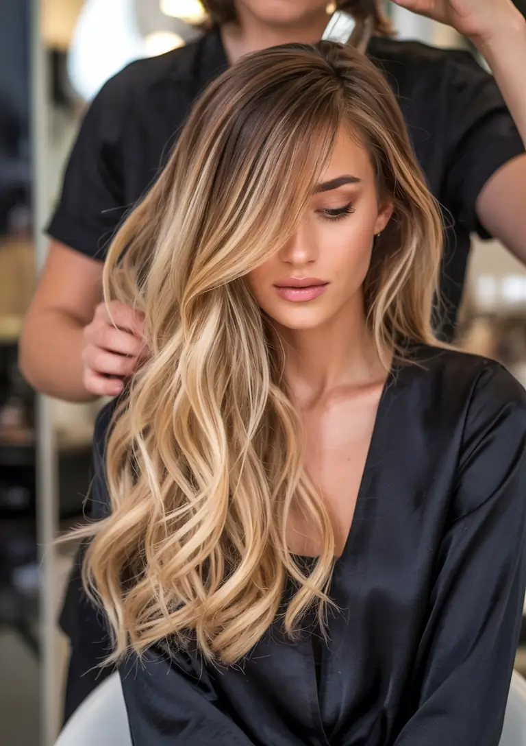 Long Haircut Inspiration for Summer 2025 - Soft Waves Soft Side-Swept Blonde with Bouncy Waves