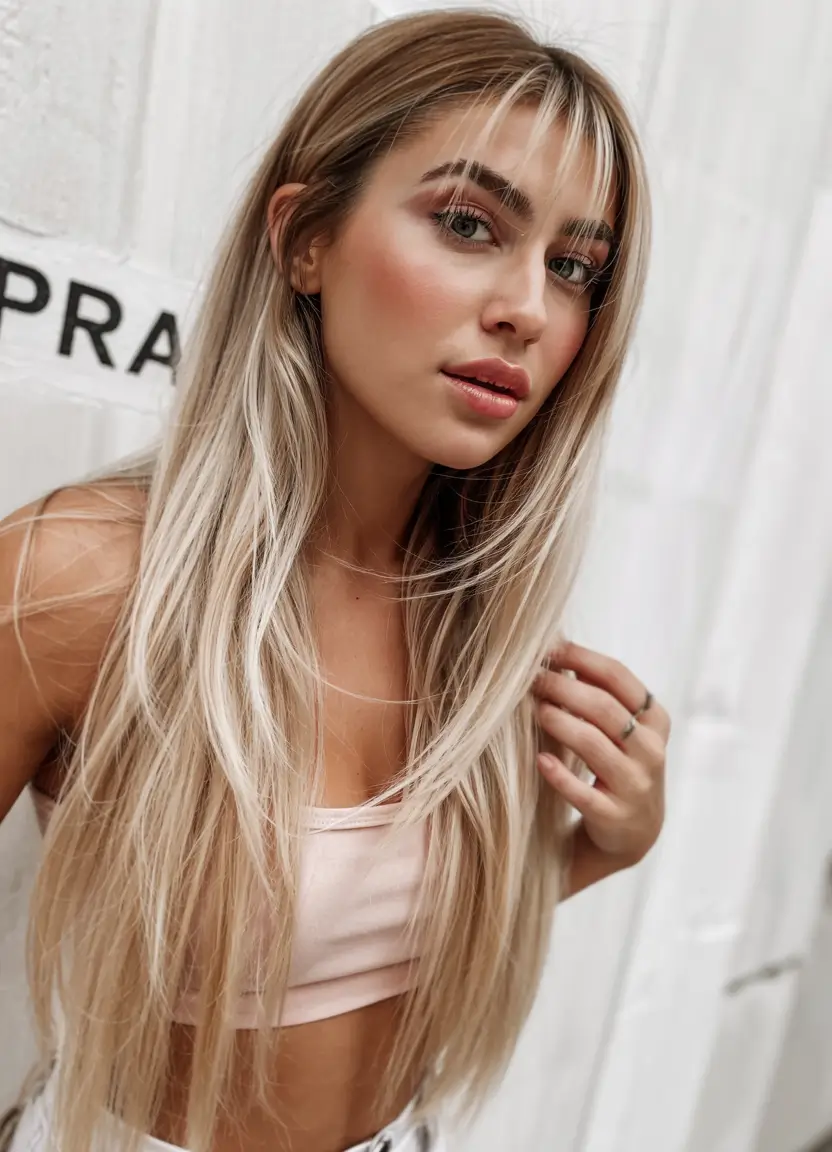 Long Haircut Inspiration for Summer 2025 - Soft Waves Ultra-Sleek Blonde Layers with Side Bangs