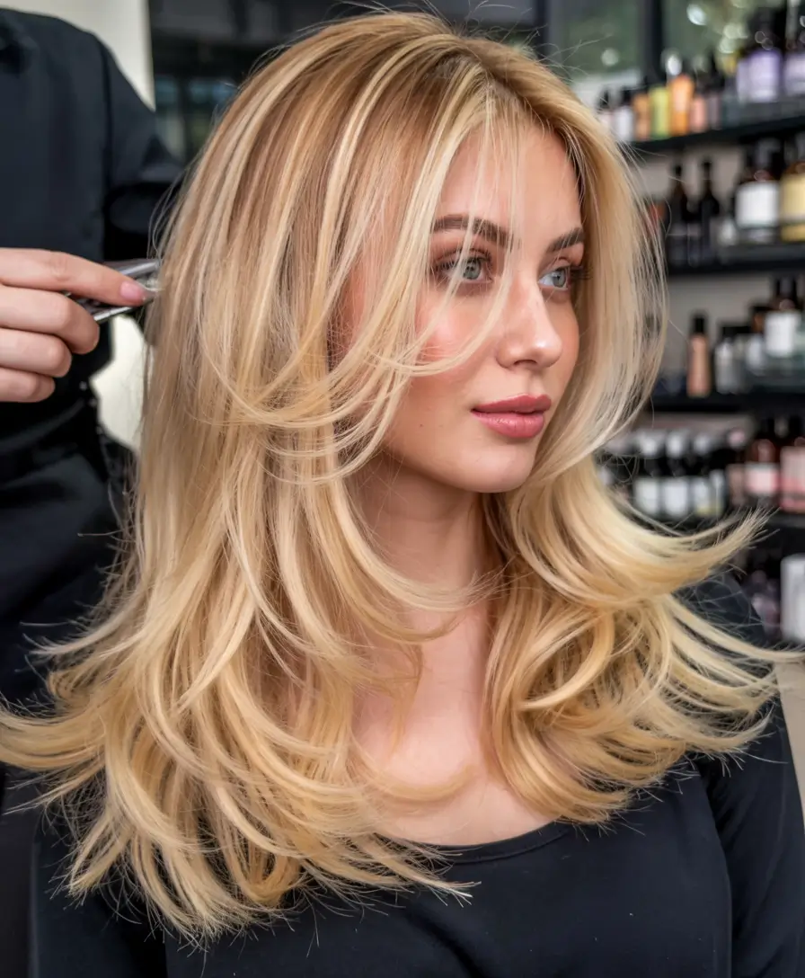 Long Haircut Inspiration for Summer 2025 - Soft Waves Medium Layers with Curtain Bangs Glow