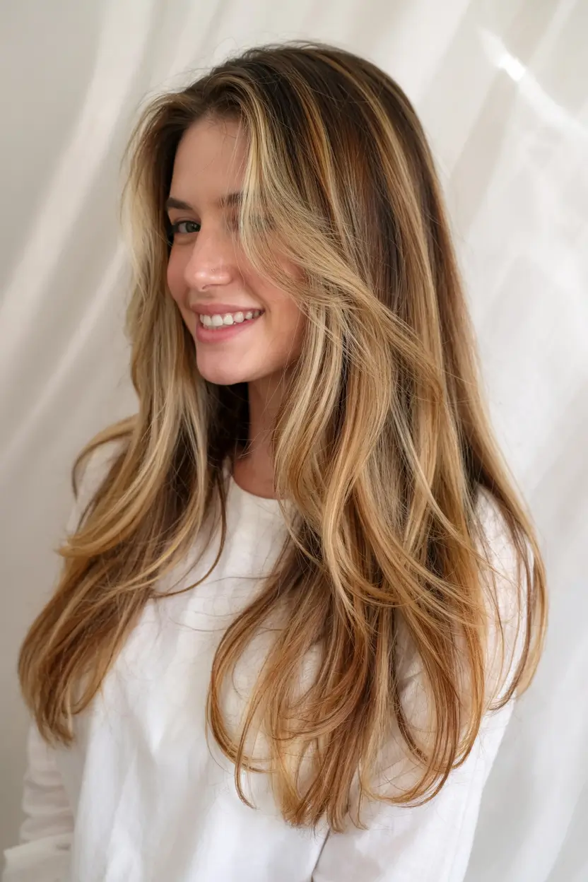 Long Haircut Inspiration for Summer 2025 - Soft Waves Honey and Caramel Dimensional Layers