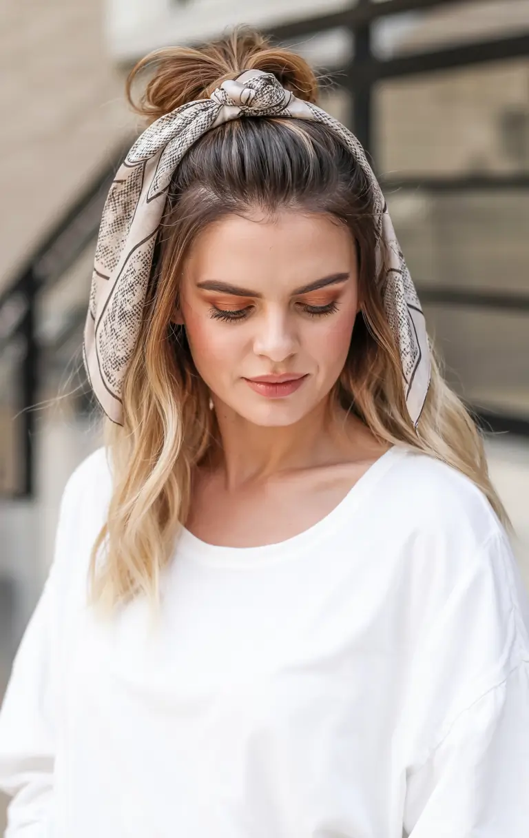 Ponytail Hairstyles – Chic Summer 2025 Half-Up Ponytail with Scarf Tie
