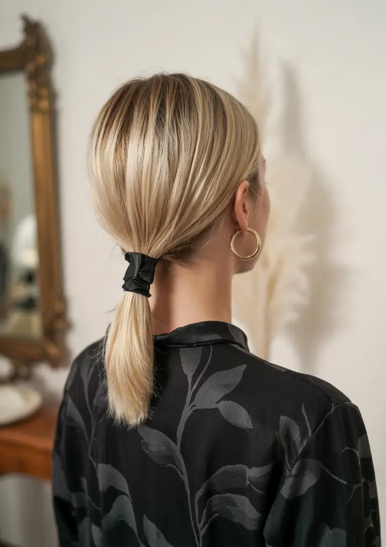 Ponytail Hairstyles - Chic Summer 2025+Minimalist Low Pony with Satin Details