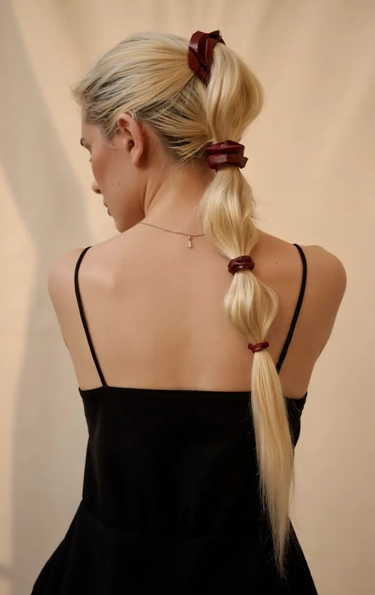 Ponytail Hairstyles - Chic Summer 2025+Segmented Red Leather Ponytail