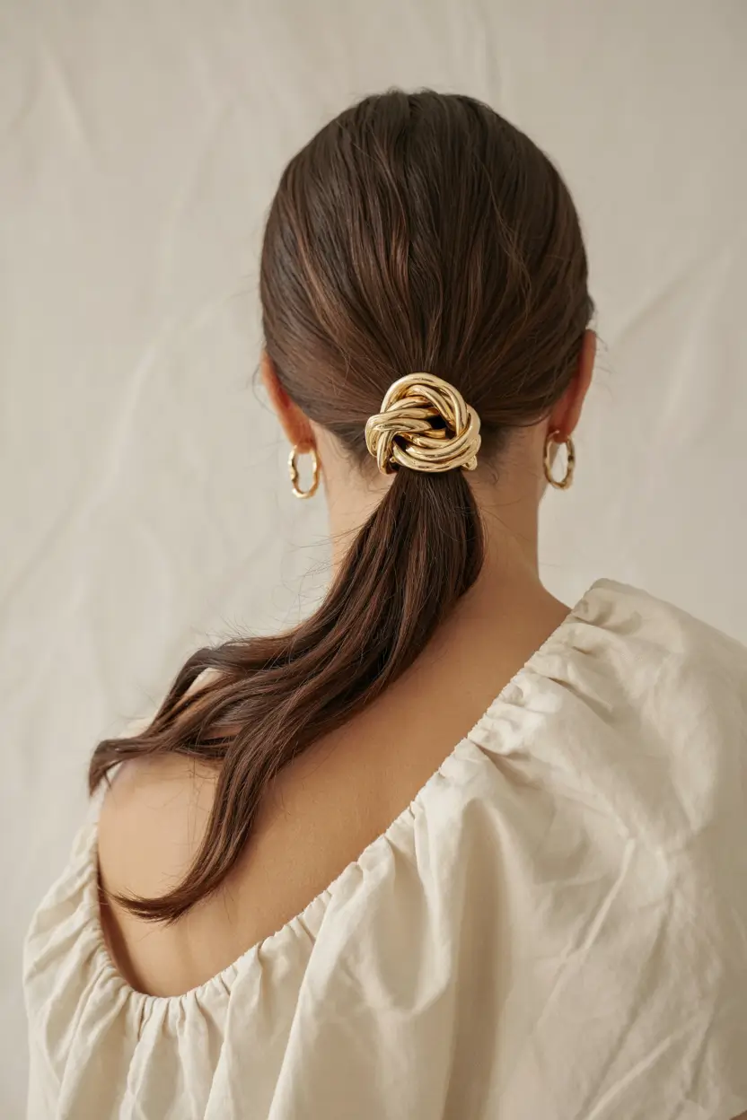 Ponytail Hairstyles - Chic Summer 2025+Knotted Gold Accent Ponytail