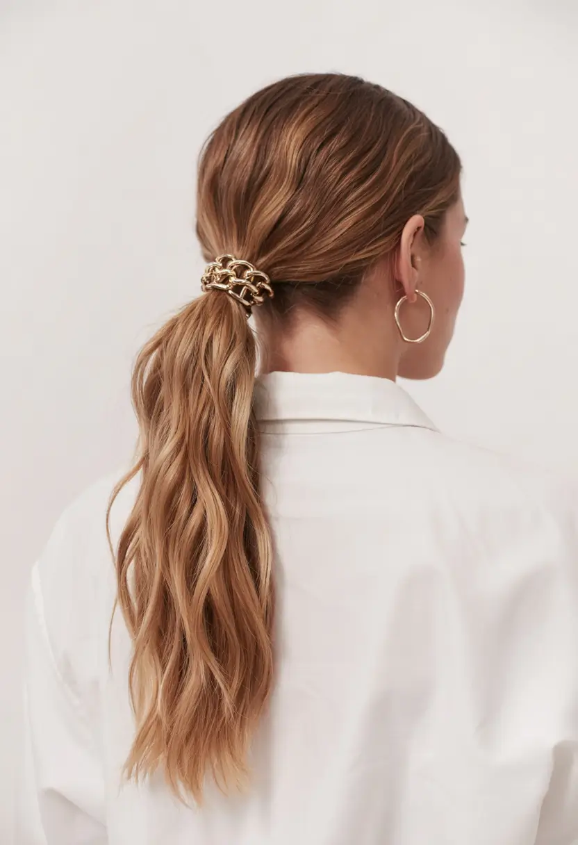 Ponytail Hairstyles – Chic Summer 2025 Chain Reaction Wavy Luxe Ponytail