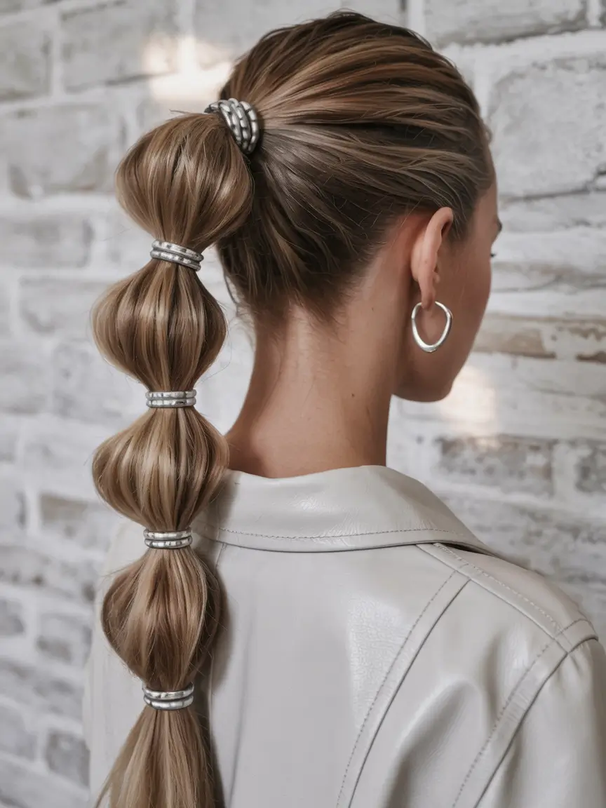 Ponytail Hairstyles – Chic Summer 2025 Silver Bubble Chic with Sleek Volume