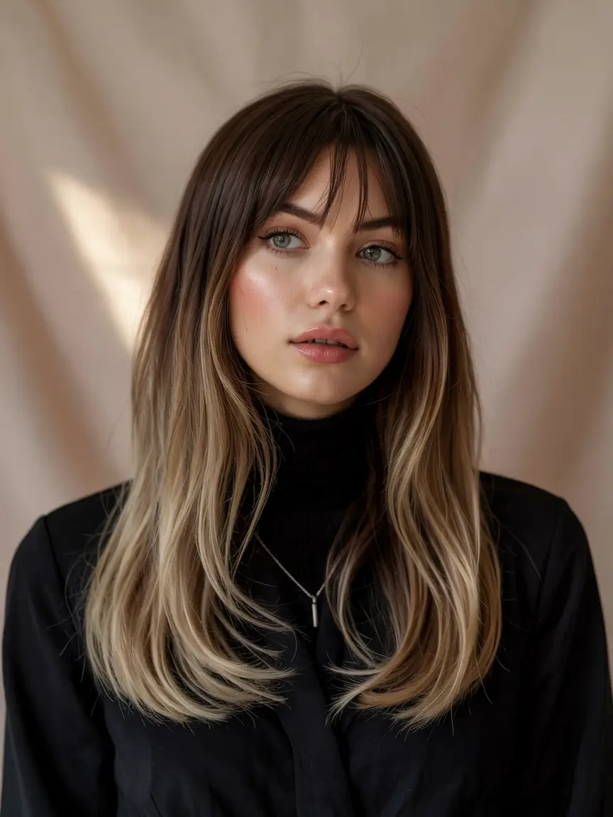 Summer 2025 Bangs Haircuts - Curtain Fringe Ideas Soft Brunette Curtain Fringe with Lived-In Layers