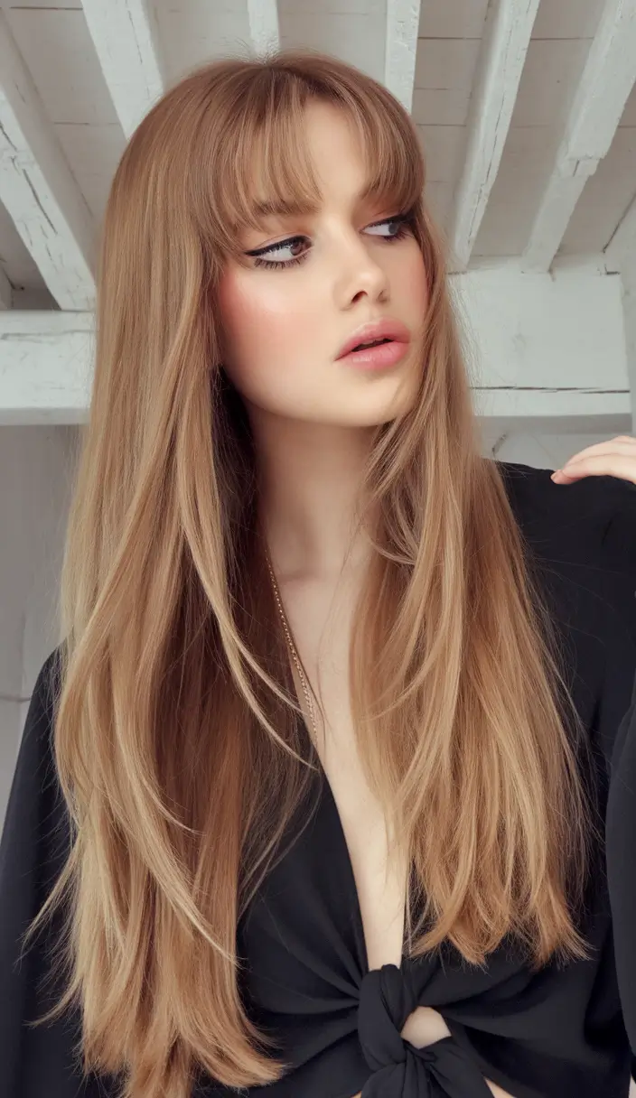 Summer 2025 Bangs Haircuts - Curtain Fringe Ideas Soft Honey Blonde Curtain Bangs with Natural Layers