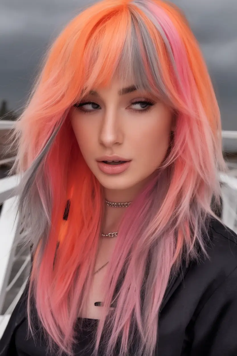 Summer 2025 Bangs Haircuts - Curtain Fringe Ideas Neon Sorbet Layers with Soft Curtain Bangs