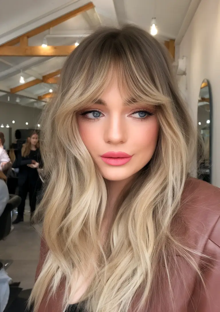 Summer 2025 Bangs Haircuts - Curtain Fringe Ideas Blended Balayage Curtain Bangs with Airy Volume