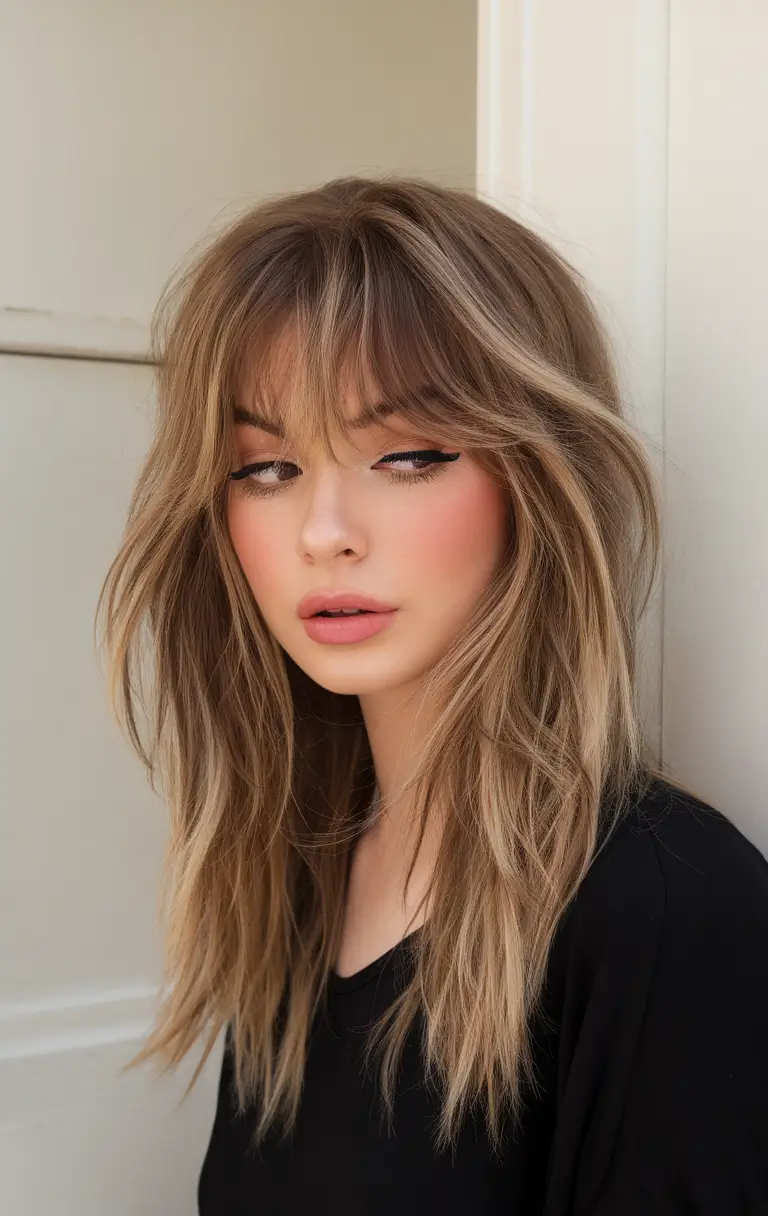Summer 2025 Bangs Haircuts - Curtain Fringe Ideas Textured Layers with Tousled Curtain Bangs