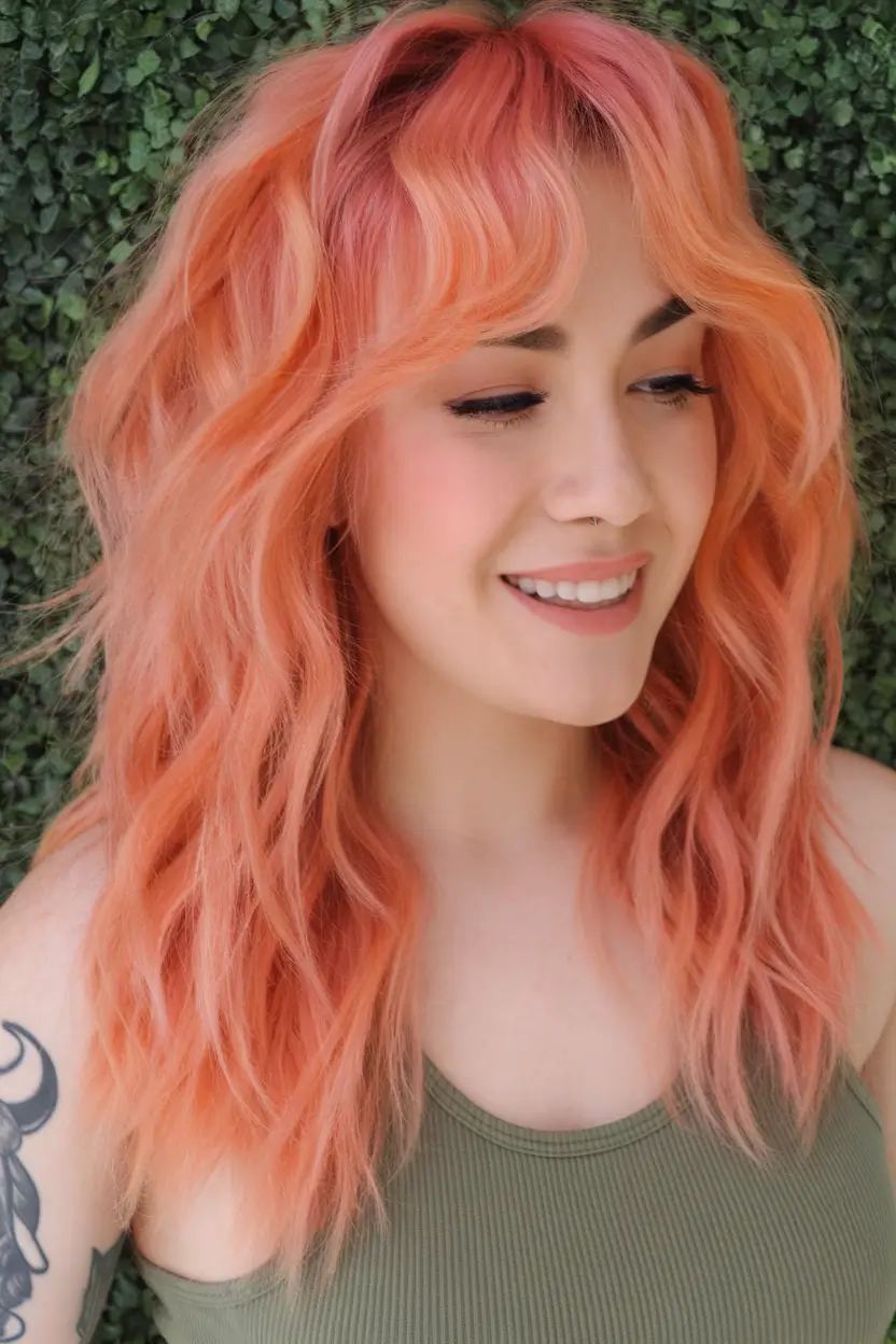 Summer 2025 Bangs Haircuts - Curtain Fringe Ideas Sunset Peach Curtain Bangs for Bold Spirits