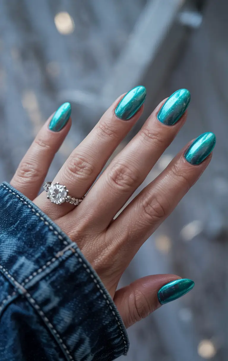 summer acrylic nail ideas 2025 Mermaidcore Teal