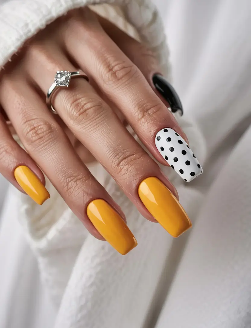 summer acrylic nail ideas 2025 Dots & Citrus Pop