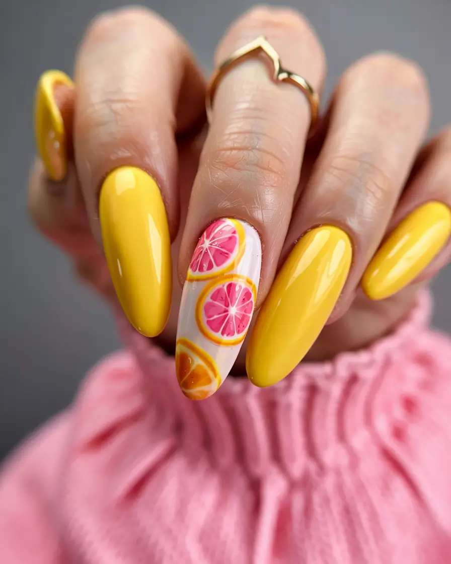 summer acrylic nail ideas 2025 Citrus Crush Magic