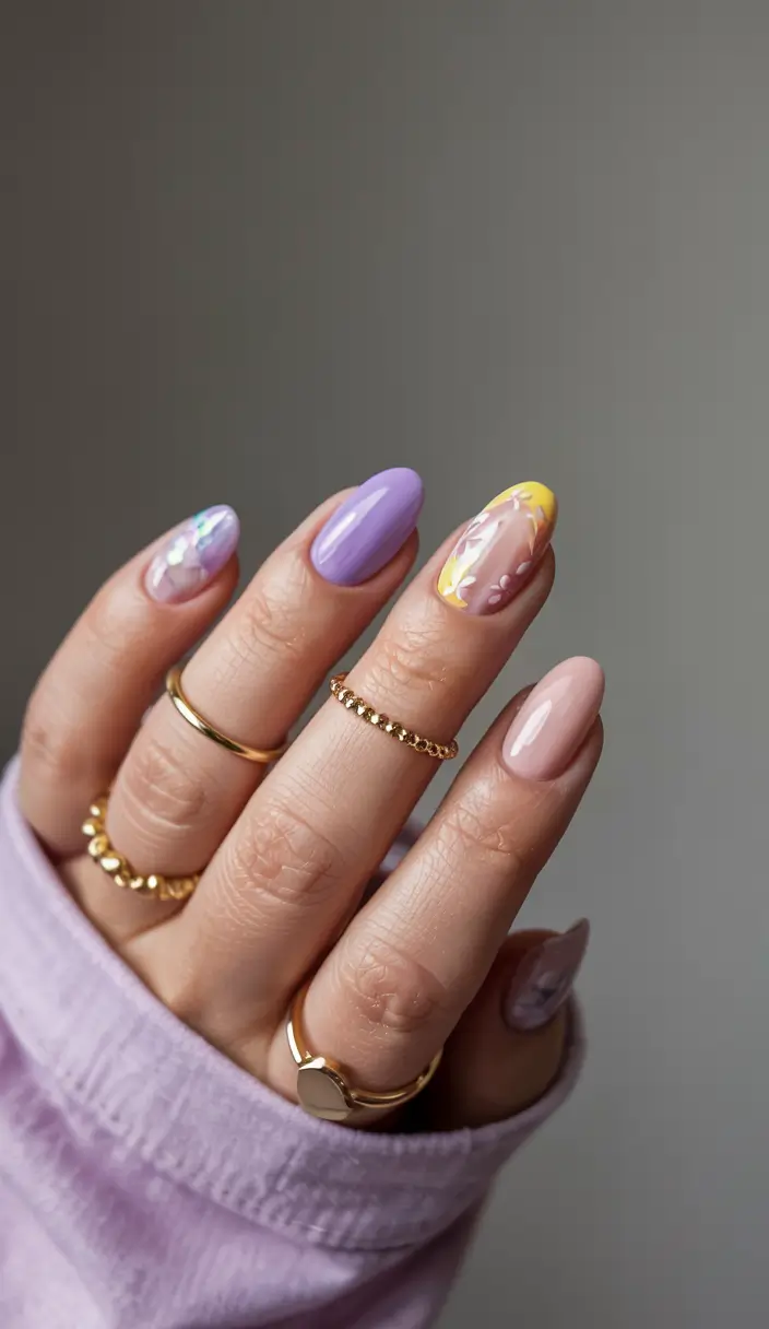 summer acrylic nail ideas 2025 Pastel Breeze with Floral Tips