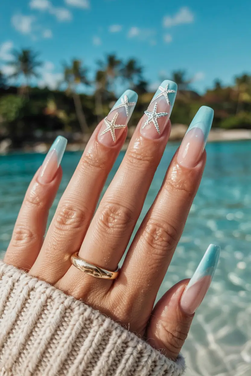 summer acrylic nail ideas 2025 Under-the-Sea French Fantasy