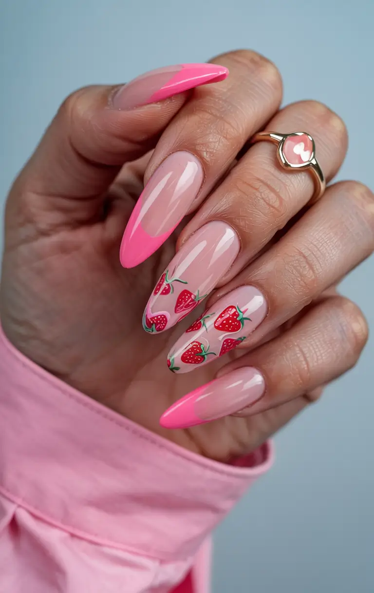 summer acrylic nail ideas 2025 Sassy Strawberry French