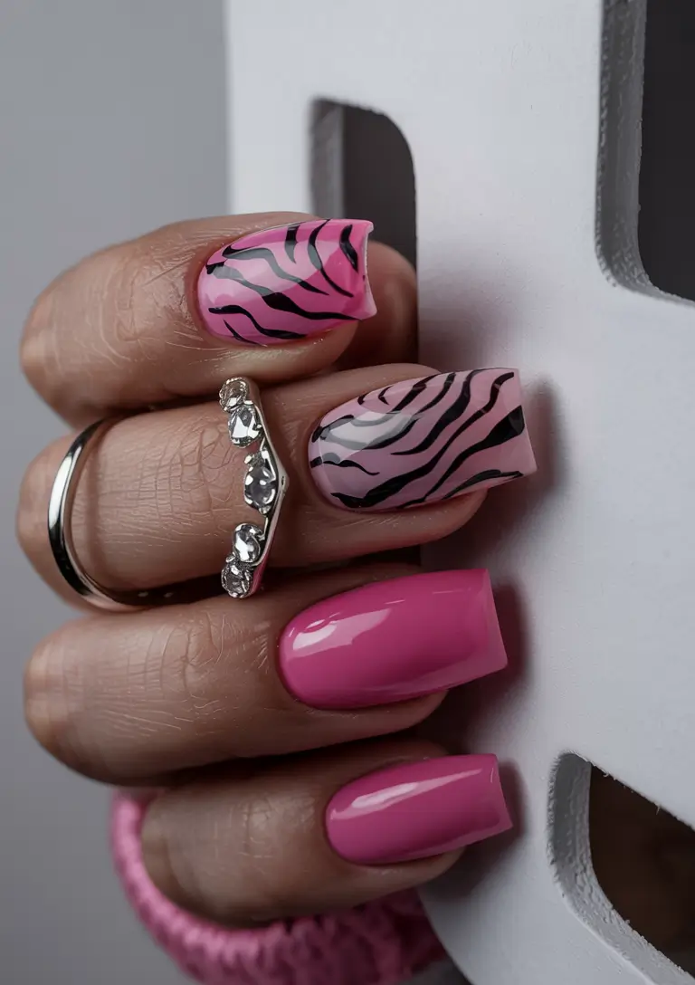 summer acrylic nail ideas 2025 Barbiecore Jungle