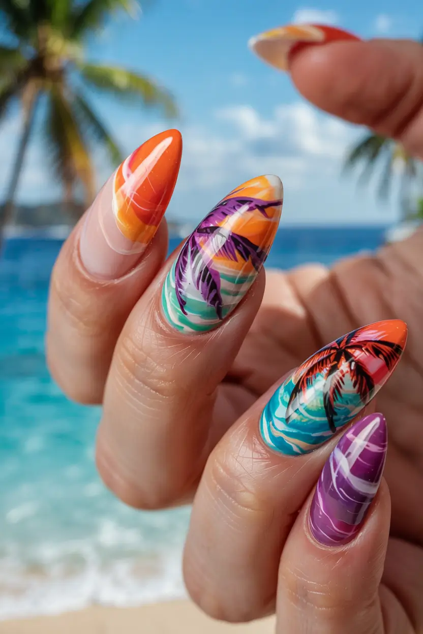 summer acrylic nail ideas 2025 Postcard from Paradise