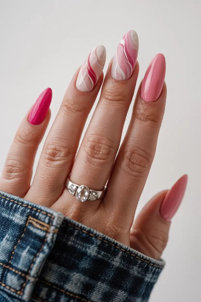 summer acrylic nail ideas 2025 Strawberry Swirl Dream