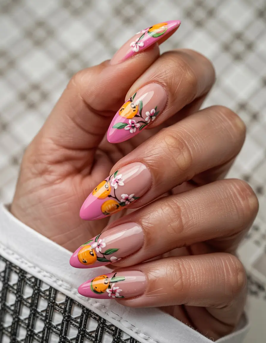 summer almonds nails ideas 2025 Peachy Blossom French Remix