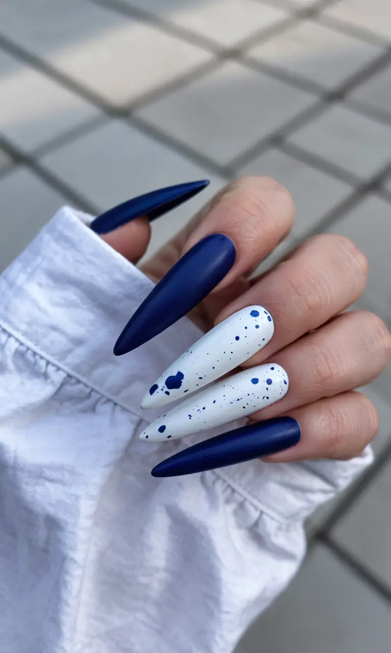 summer almonds nails ideas 2025 Midnight Navy Meets Art School Energy