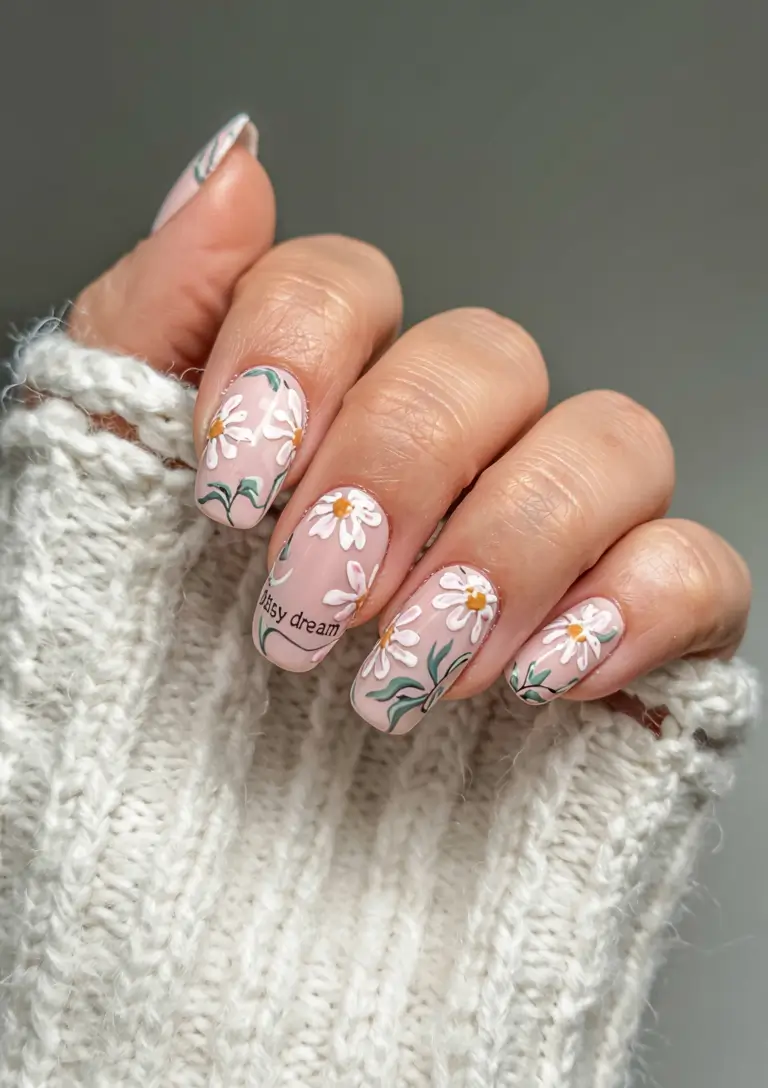 summer almonds nails ideas 2025 Daisy Daydreams on Baby Pink