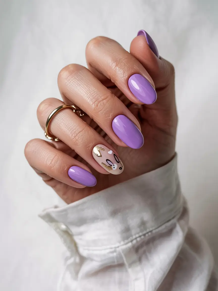 summer almonds nails ideas 2025 Lavender Chill With a Pop of Whimsy
