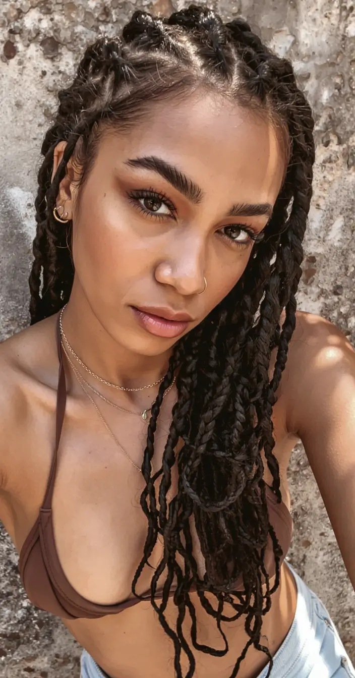 summer braids hairstyle ideas 2025 Textured Half-Twist Braids with Deep Side Part