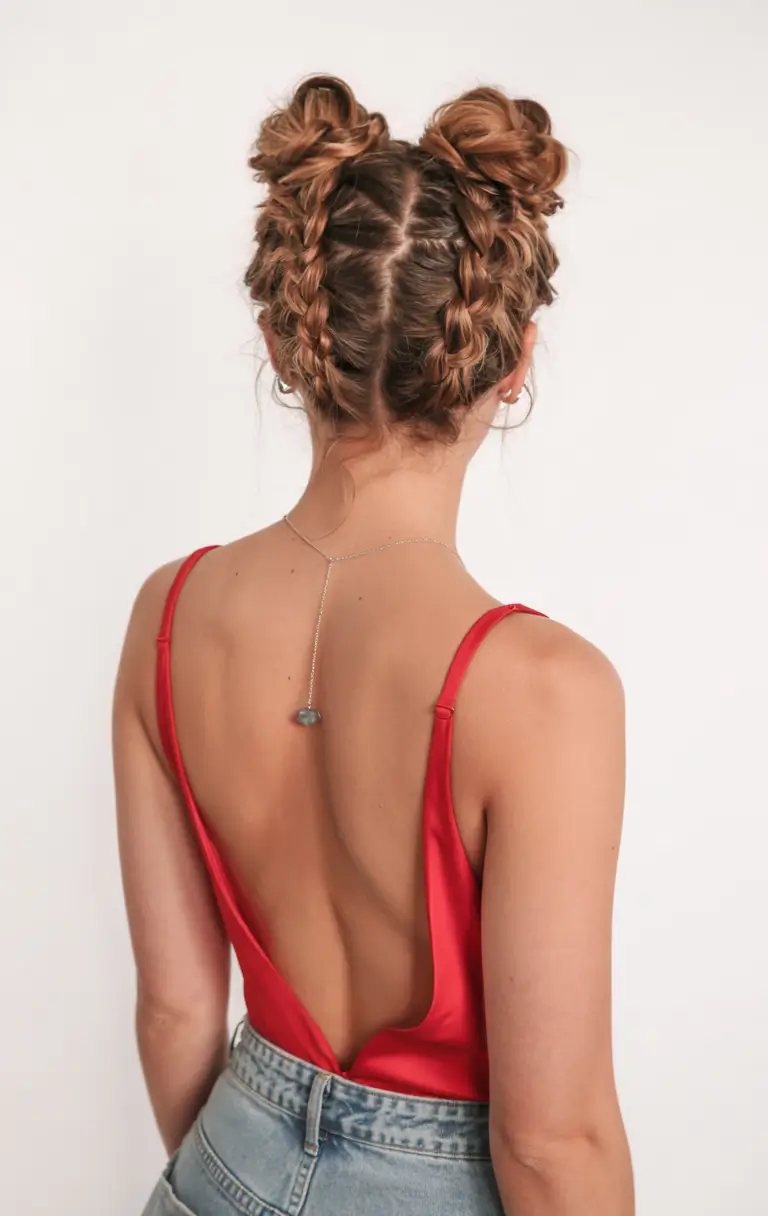 summer braids hairstyle ideas 2025 Sporty Braided Buns with Natural Volume