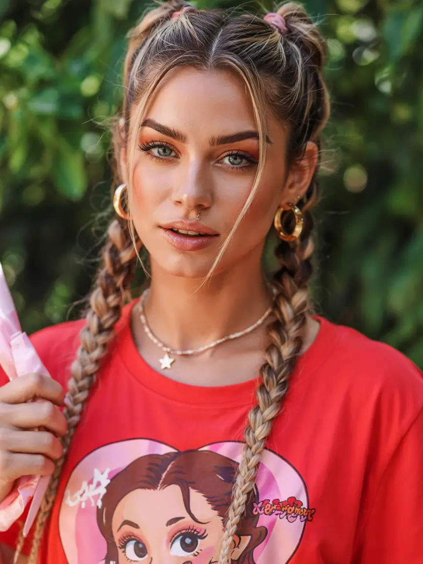 summer braids hairstyle ideas 2025 Bubblegum Blonde Braids with High Pigtails