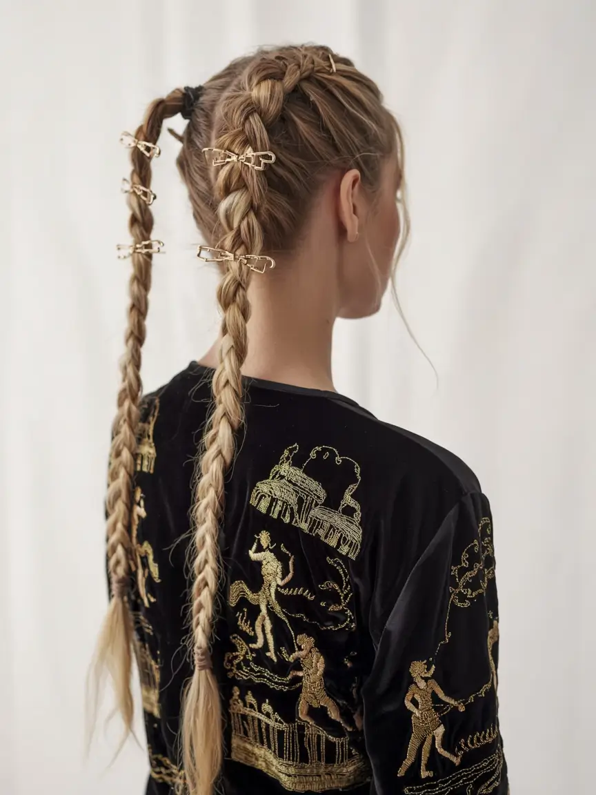 summer braids hairstyle ideas 2025 Gold Clip Goddess Braids