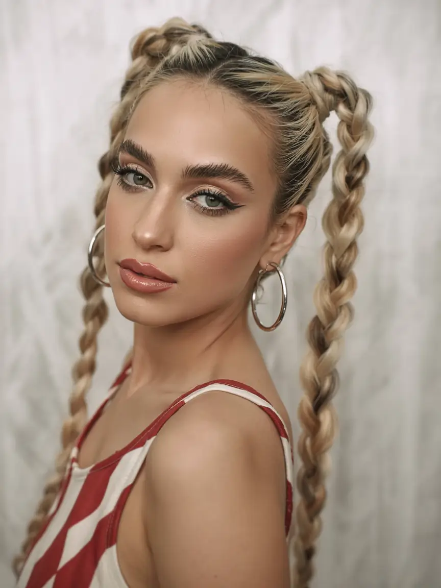 summer braids hairstyle ideas 2025 Bubblegum Pigtail Braids