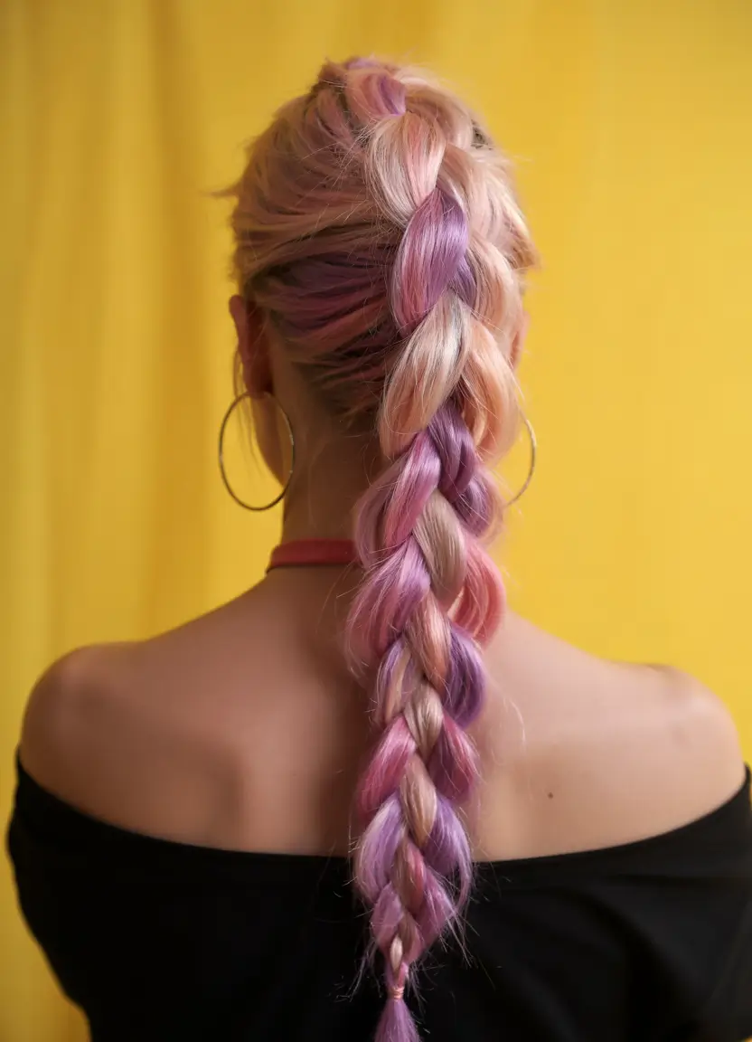 summer braids hairstyle ideas 2025 Sunset Ombre Chunky Braid