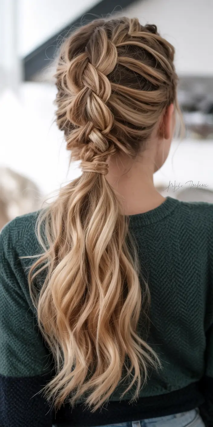 summer braids hairstyle ideas 2025 Textured French Braid into Tousled Ponytail