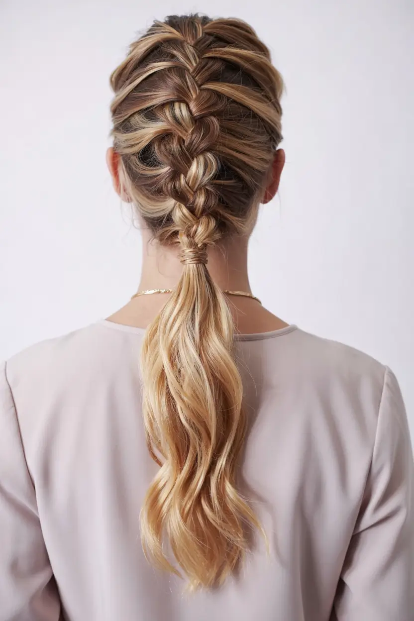 summer braids hairstyle ideas 2025 Waterfall Braid Ponytail Hybrid