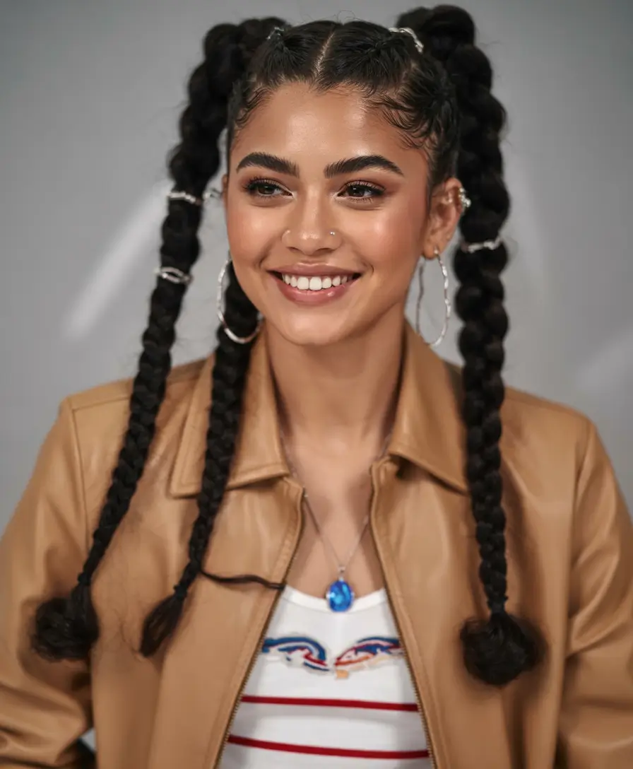 summer braids hairstyle ideas 2025 Playful Pigtail Braids with Curl Tips