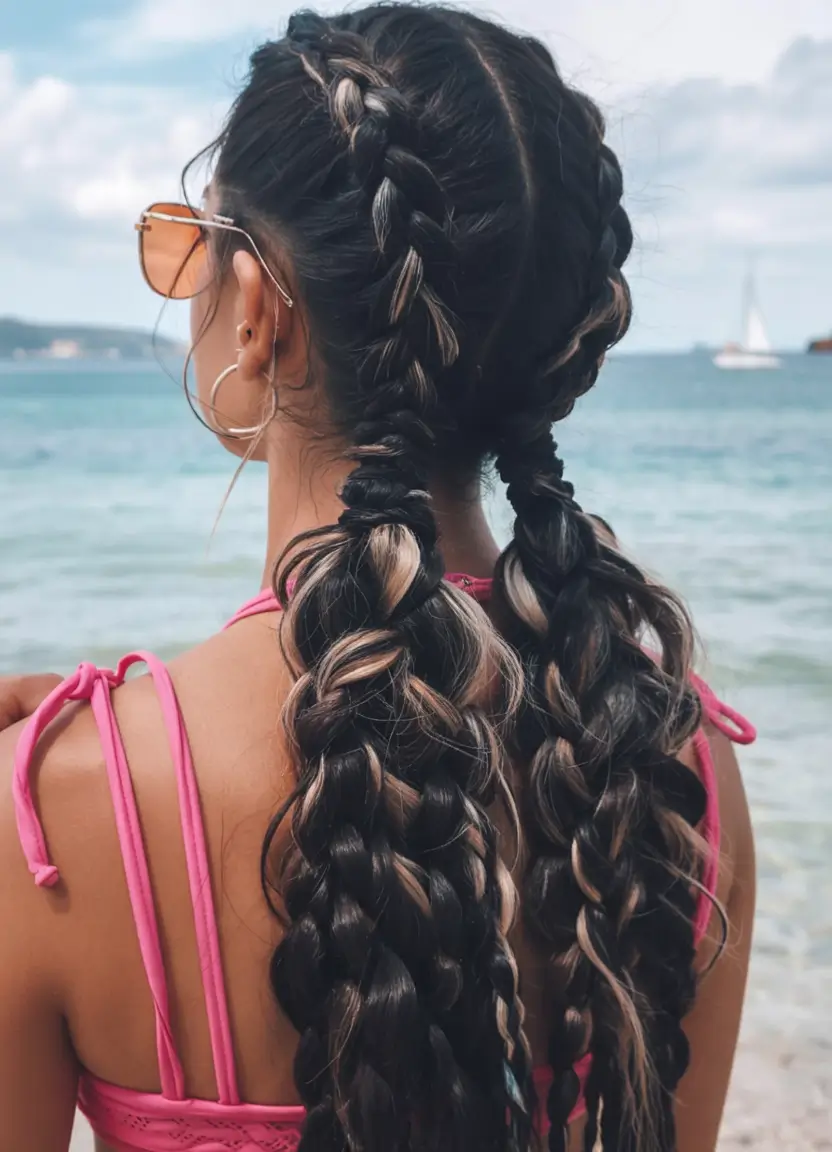 summer braids hairstyle ideas 2025 Beachy Loop Braids with Subtle Highlights