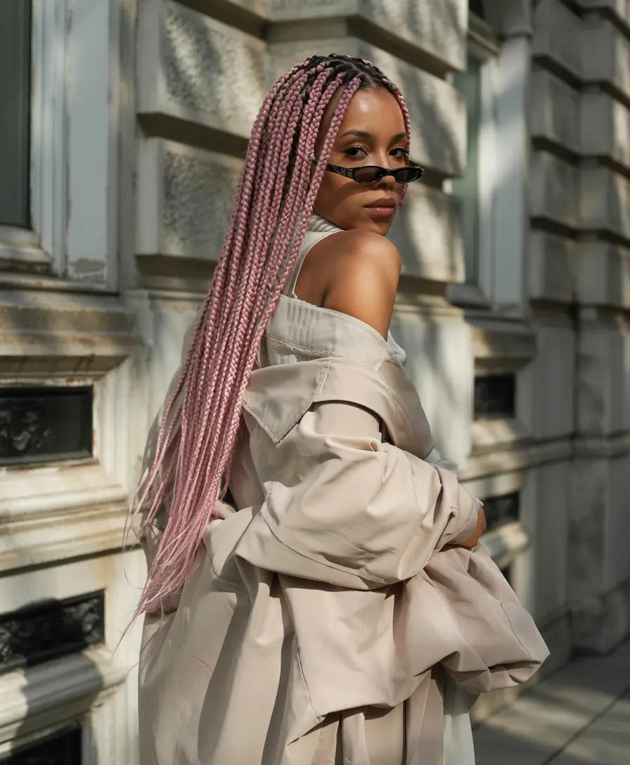 summer hairstyle black women 2025 Pastel Pink Box Braids for the Bold and Brilliant