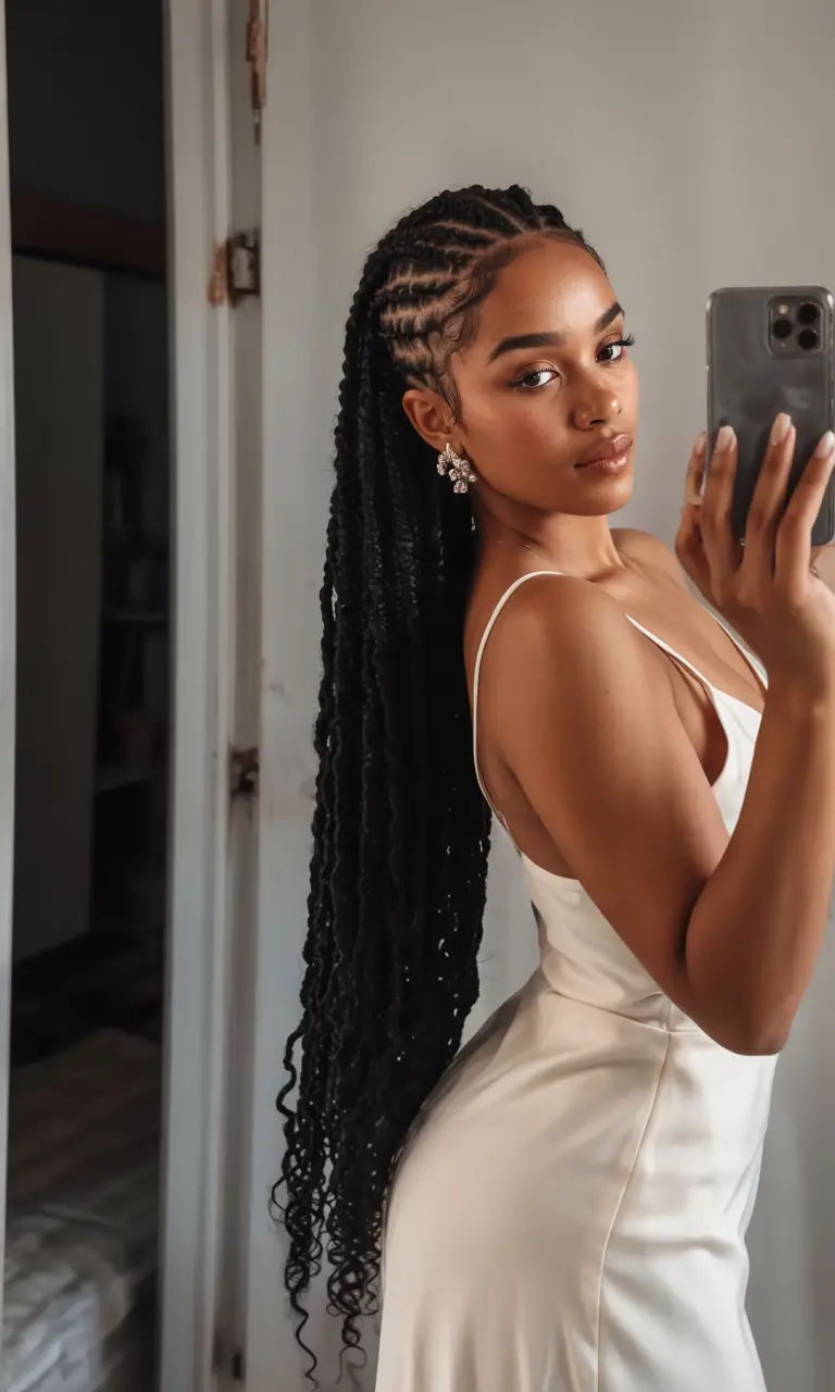 summer hairstyle black women 2025 Romantic Crochet Locs with Side Cornrow Detail