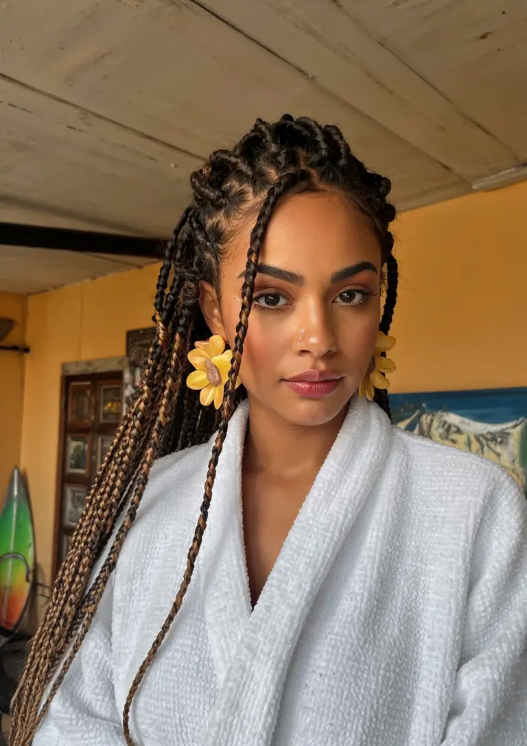 summer hairstyle black women 2025 Undone Braids with Festival Fringe Energy