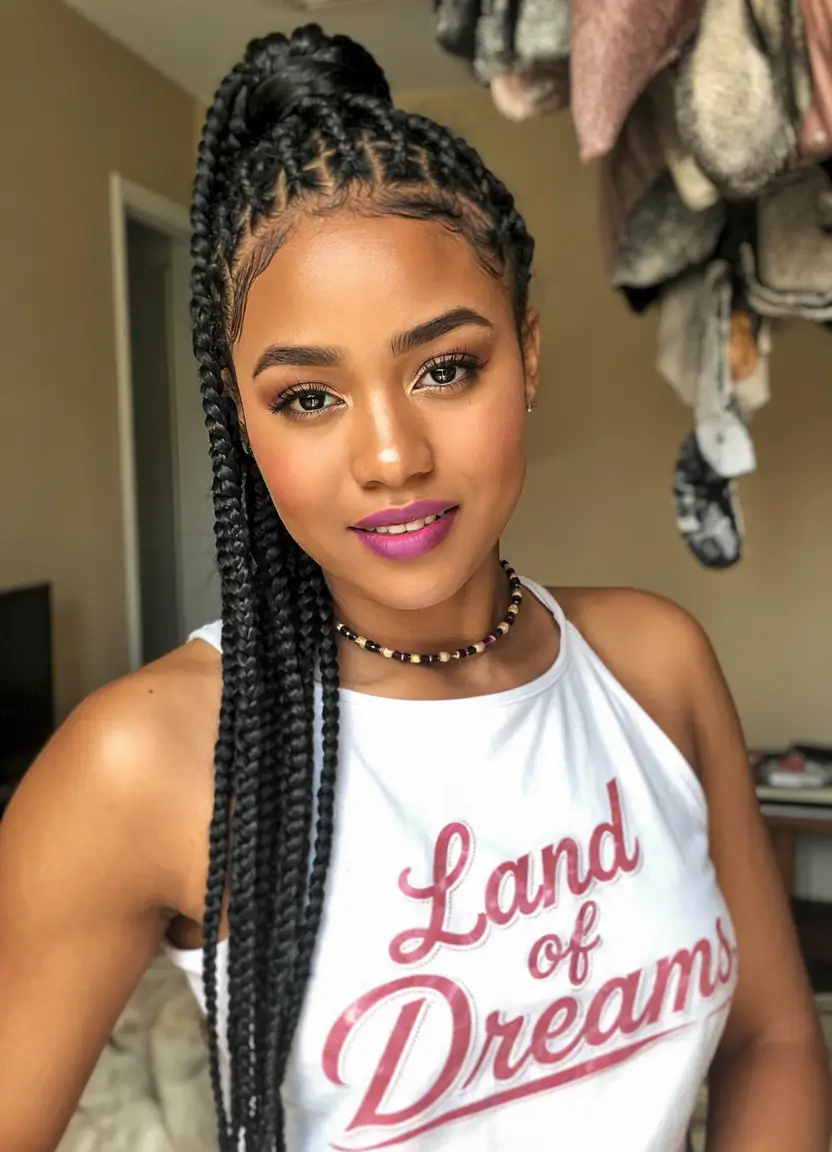 summer hairstyle black women 2025 Box Braids with Side-Swept Energy