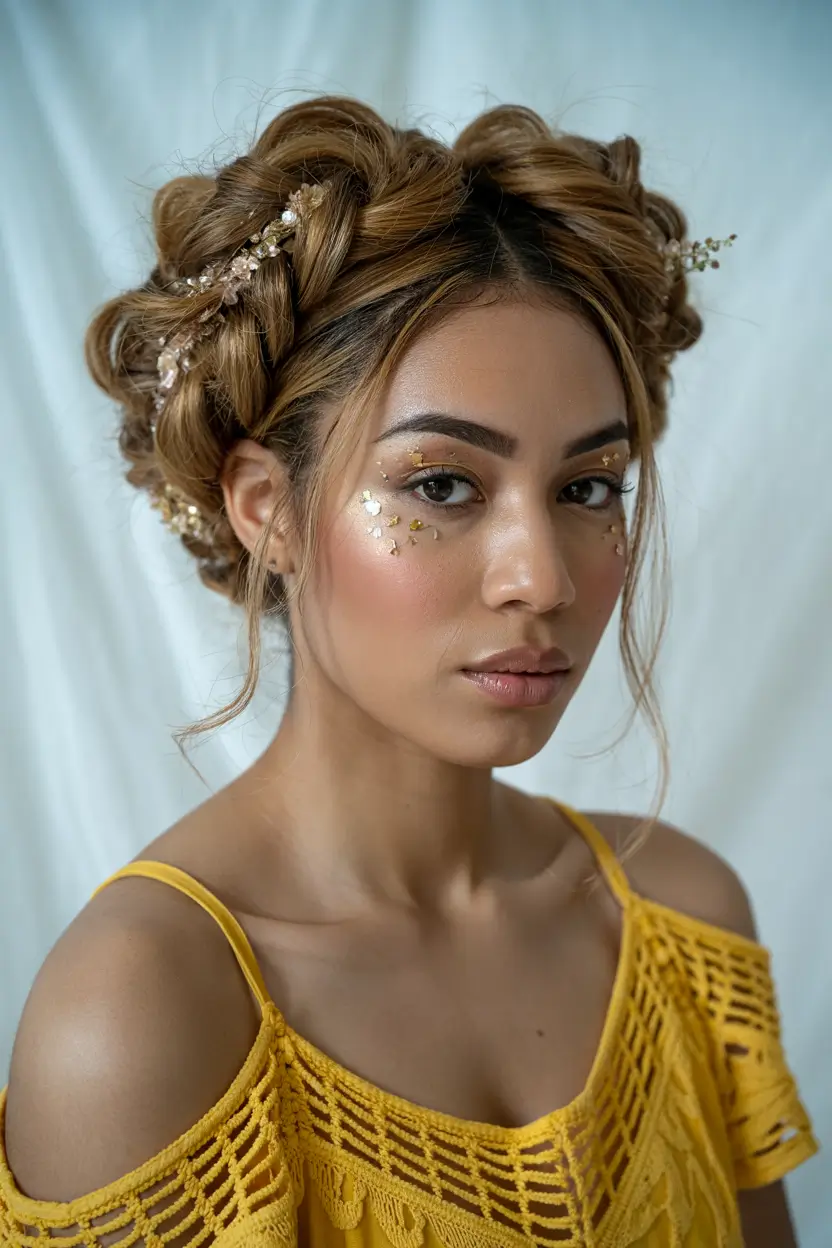 summer hairstyle black women 2025 Romantic Braided Crown with Florals