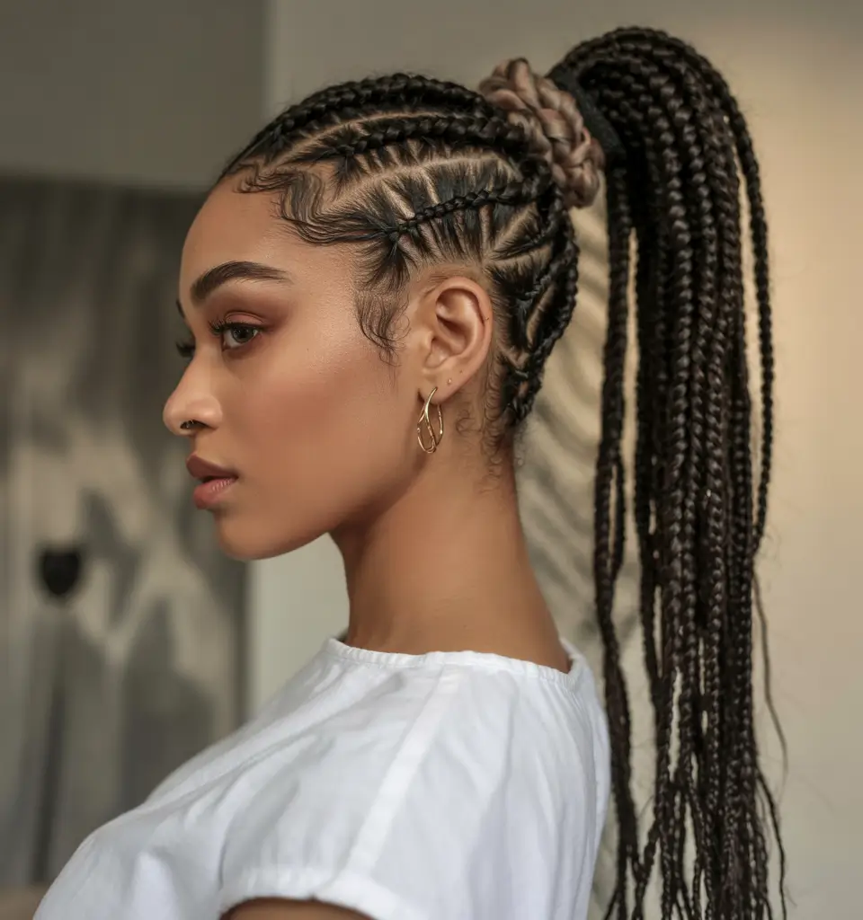 summer hairstyle black women 2025 Scalp-Inspired Sleek Braided Ponytail