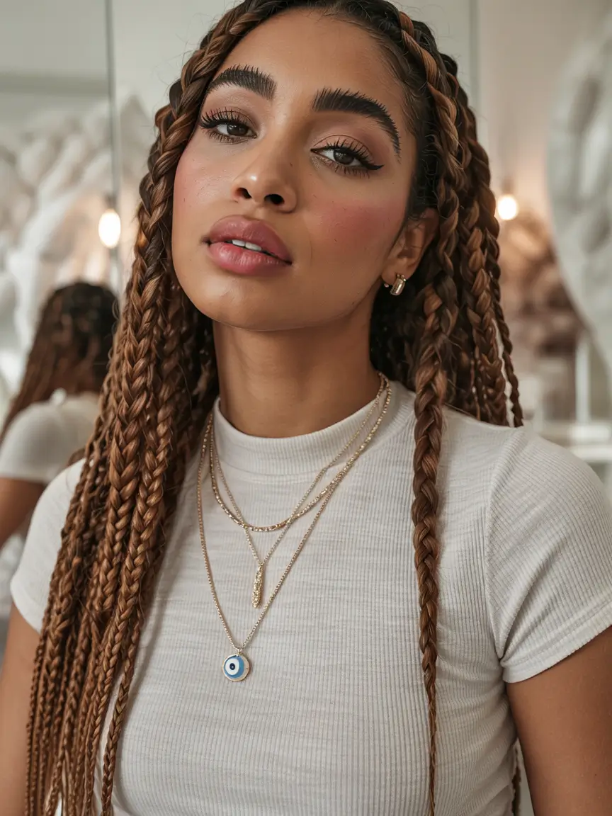 summer hairstyle black women 2025 Golden Brown Box Braids with Minimalist Elegance